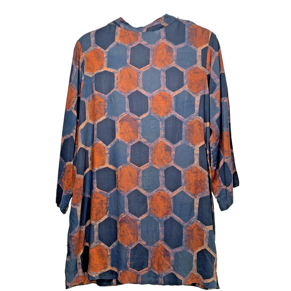 Soft Surroundings Tunic Medium Blouse Millefiori Blue Geometric Print Sequin Top - Picture 2 of 16
